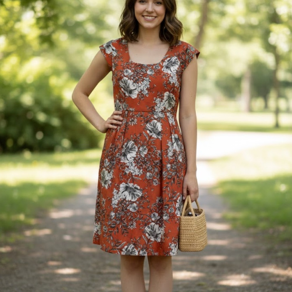 Uncle Frank Rust and White Floral Midi Dress
